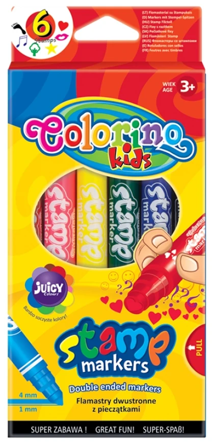 COLORINO KIDS flomasteriai su štampukais, dviejų galų (6 vnt), 36122PTR