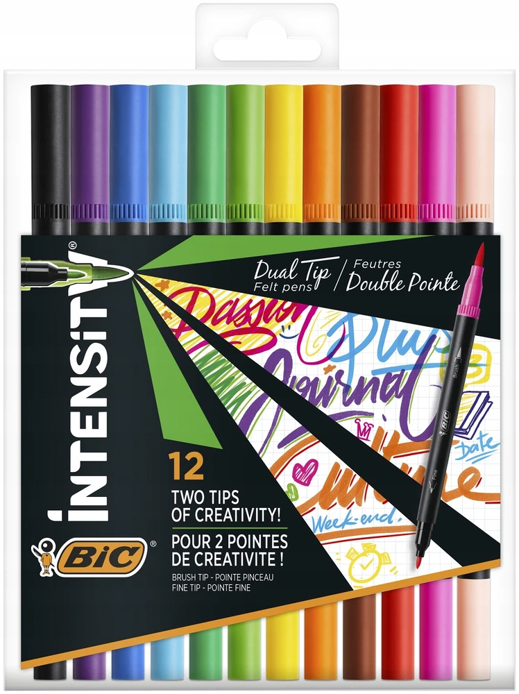 Bic Flomasteriai Intensity Dual Tip, dvipusiai, 12 spalvų rinkinys