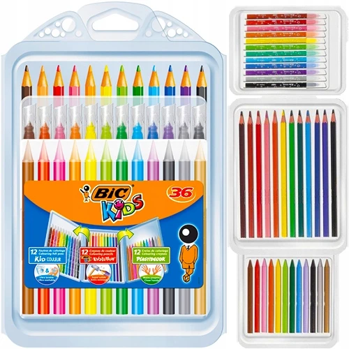 Bic Kid Couler flomasteriai, PlastiDecor kreidelės ir Evolution spalvoti pieštukai