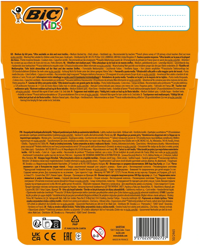 Flomasteriai Bic Kids Couleur, vienpusiai, 12 vnt.