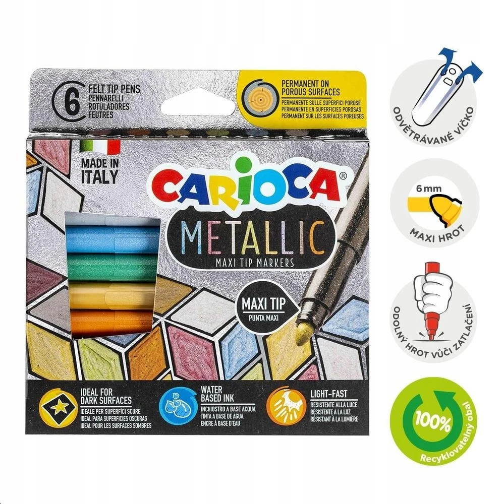 Flomasteriai CARIOCA Metallic MaxiMarkers, 6 vnt.