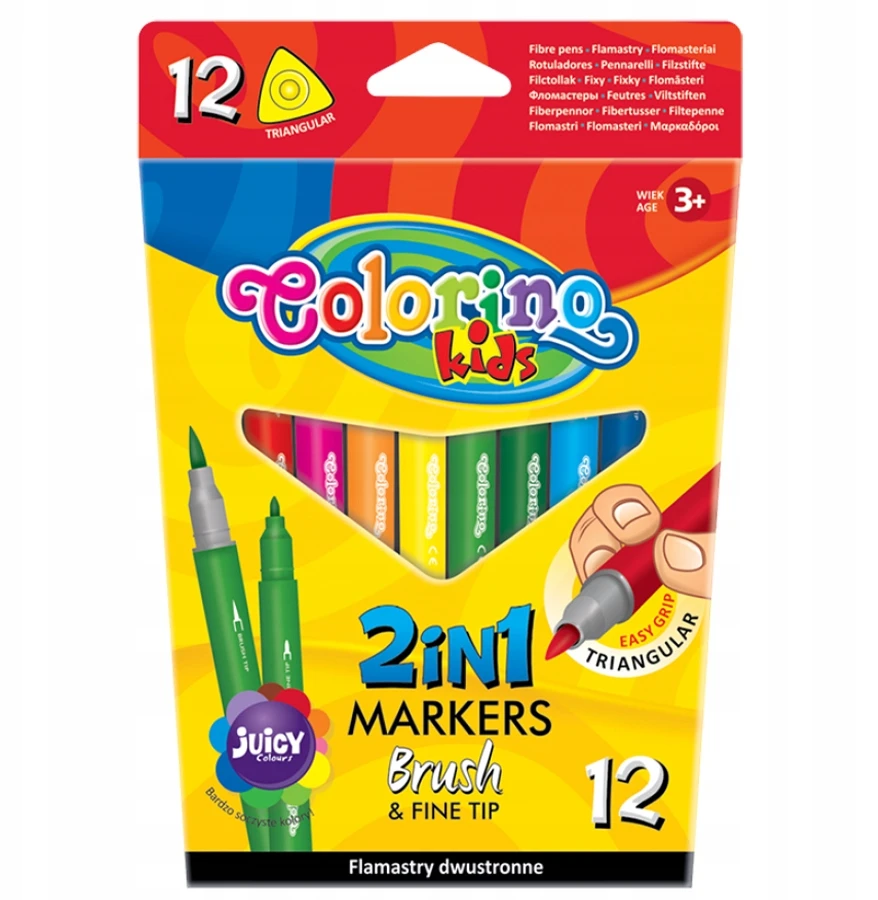 Flomasteriai Colorino Kids 2in1, dvipusiai, tribriauniai, 12 spalvų