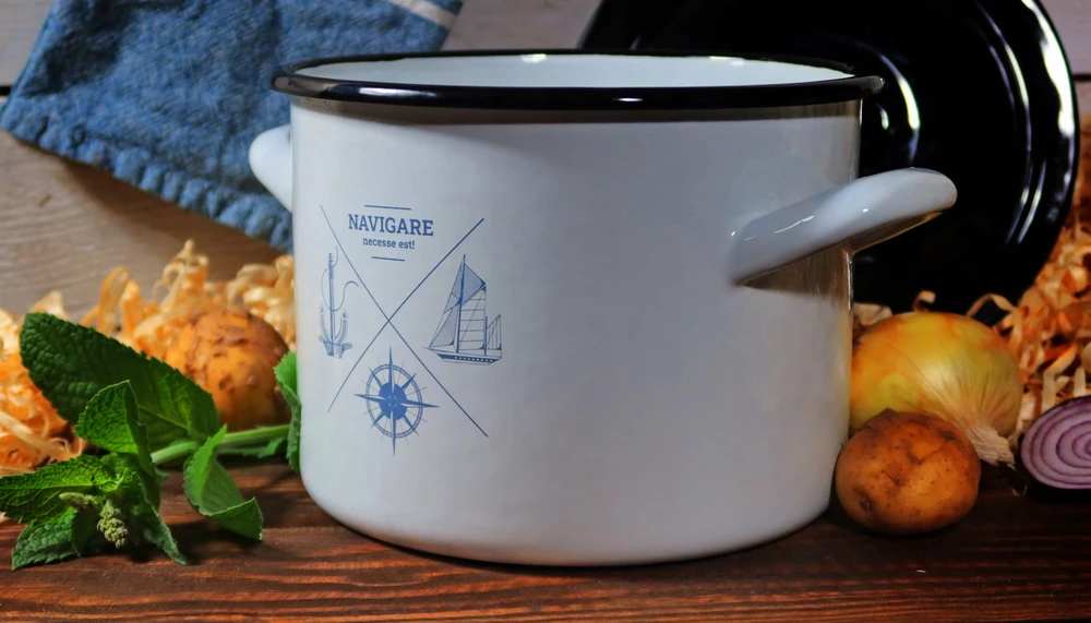 Florentyna PAPRASTAS EMALINIS PUODAS NAVIGARE 3,5L ANCHOR MARINE PATTERN
