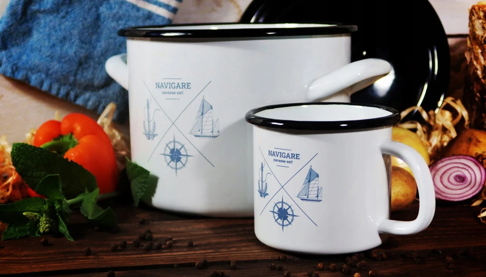 Florentyna PAPRASTAS EMALINIS PUODAS NAVIGARE 3,5L ANCHOR MARINE PATTERN