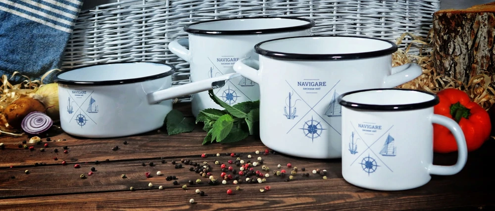 Florentyna PAPRASTAS EMALINIS PUODAS NAVIGARE 3,5L ANCHOR MARINE PATTERN