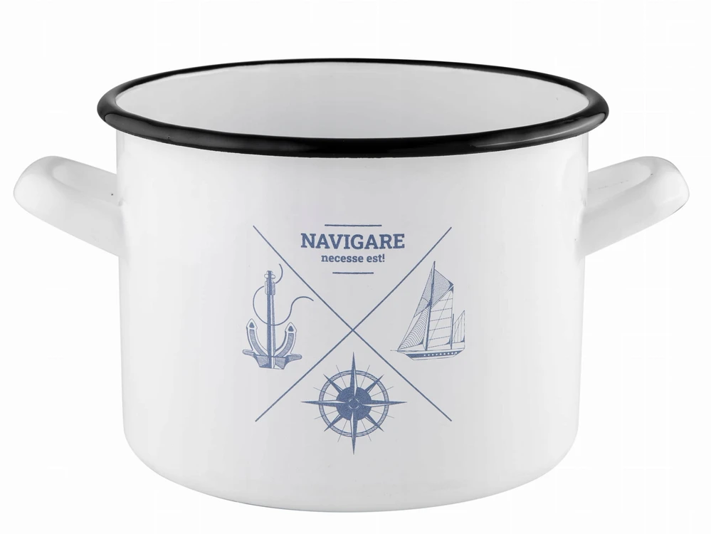 Florentyna PAPRASTAS EMALINIS PUODAS NAVIGARE 3,5L ANCHOR MARINE PATTERN