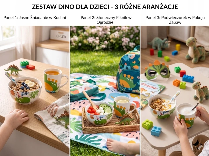 Florina Bobi vaikiškas rinkinys, salotinis 520 ml, puodelis 340 ml, dinozaurai
