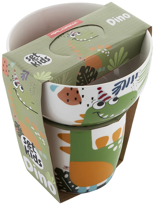 Florina Bobi vaikiškas rinkinys, salotinis 520 ml, puodelis 340 ml, dinozaurai