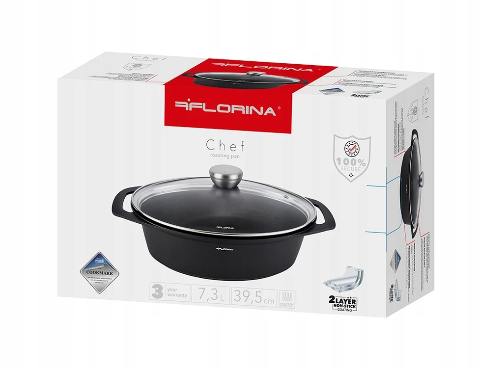 Florina Chef aliuminio keptuvė 39,5x28,5 cm 7,3L ovali su dangčiu