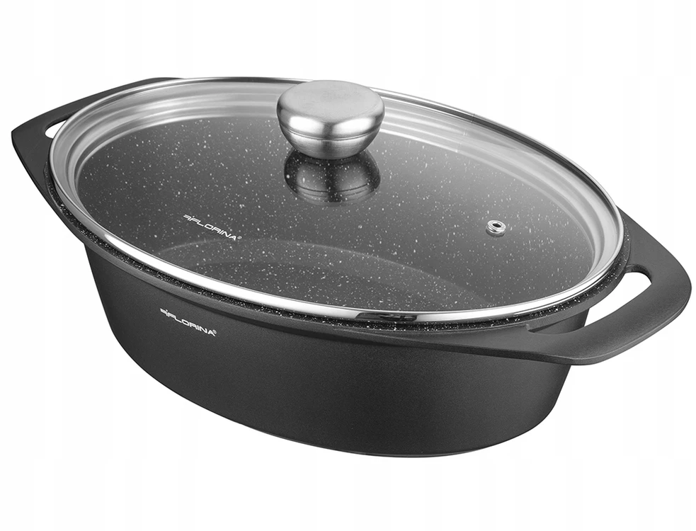 Florina Chef aliuminio keptuvė 39,5x28,5 cm 7,3L ovali su dangčiu