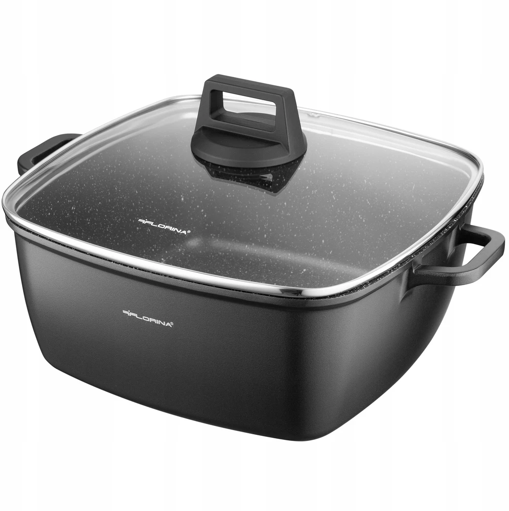 Florina Chef kvadratinis aliuminio puodas 28 cm 7,1L juodas indukcijai