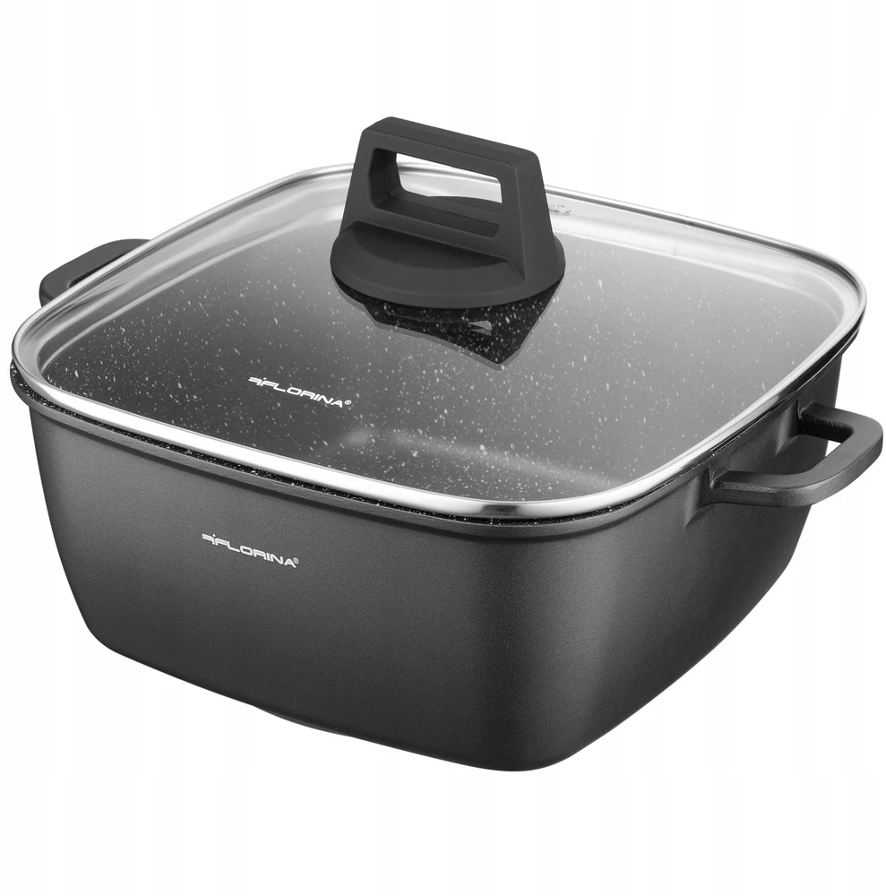 Florina Chef kvadratinis aliuminio puodas 24 cm 4,6L juodas indukcijai