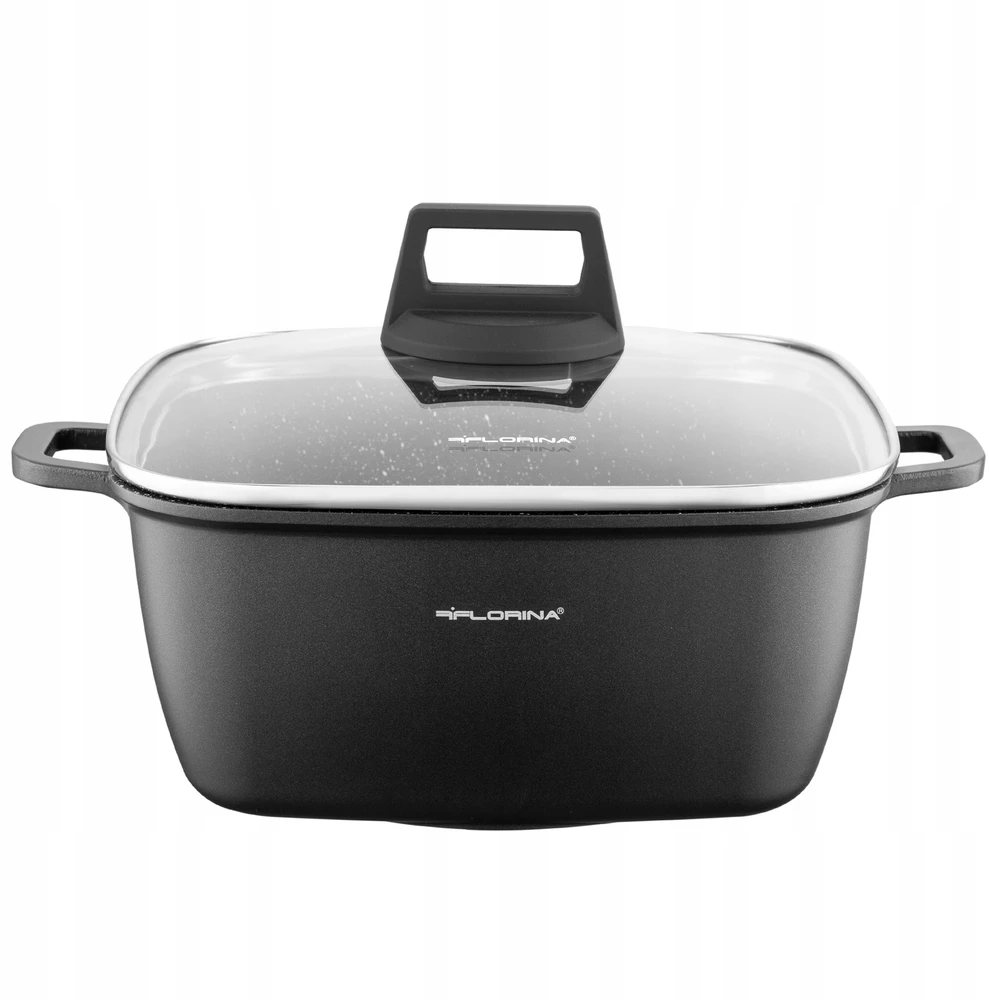 Florina Chef kvadratinis aliuminio puodas 24 cm 4,6L juodas indukcijai