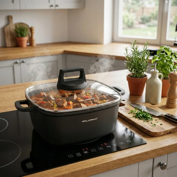 Florina Chef kvadratinis aliuminio puodas 24 cm 4,6L juodas indukcijai