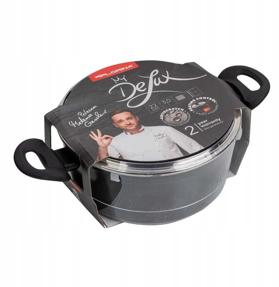 Florina Delux Gessler aliuminio puodas 22cm 3L juoda indukcinė indaplovė