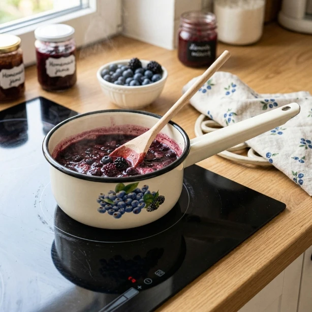 Florina Emalia Pleszew Blueberry rinkinys 2 puodeliai 0,5 l ir 1 l + puodas 1,3 l indukcinis