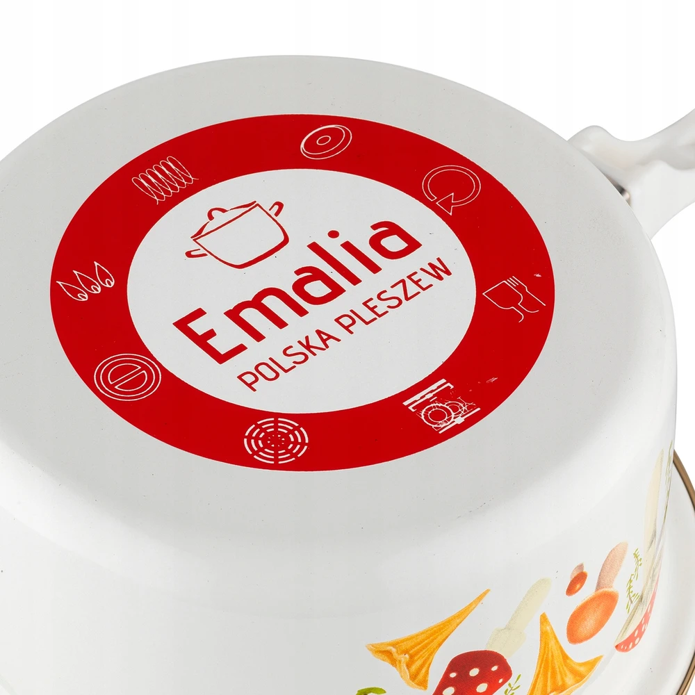 Florina Emaliuotas puodas Emalia Pleszew Grzybki 16 cm 1,15 l, baltas, galima plauti indaplovėje
