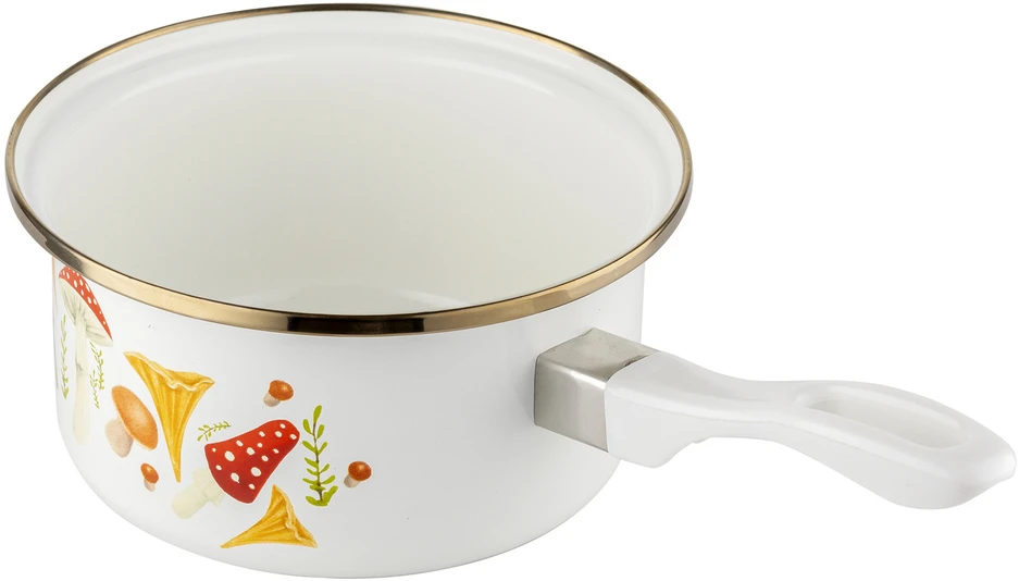 Florina Emaliuotas puodas Emalia Pleszew Grzybki 16 cm 1,15 l, baltas, galima plauti indaplovėje
