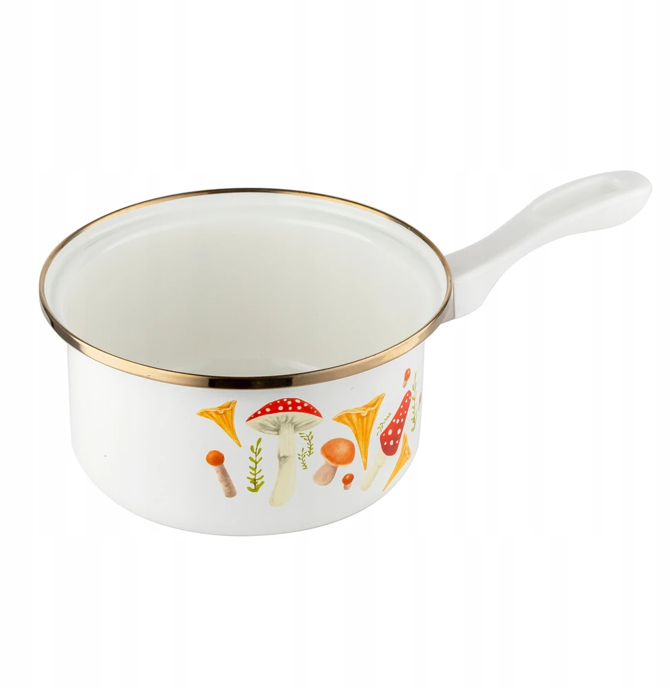 Florina Emaliuotas puodas Emalia Pleszew Grzybki 16 cm 1,15 l, baltas, galima plauti indaplovėje