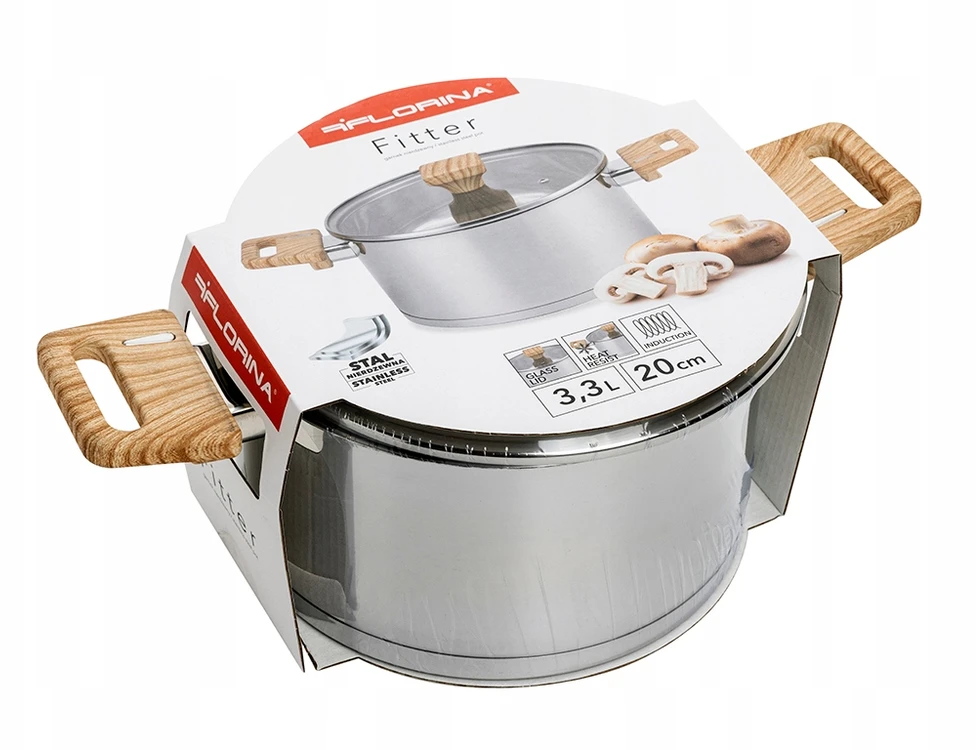 Florina Fitter puodas 20 cm 3,3L nerūdijantis plienas su dangčiu indukcinėmis dujomis