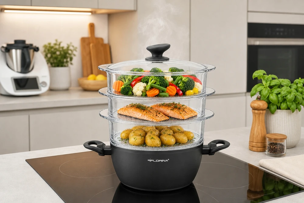 Florina Garinimo puodas Indukcinis garintuvas 3 stikliniai sieteliai AmVegan įdėklai