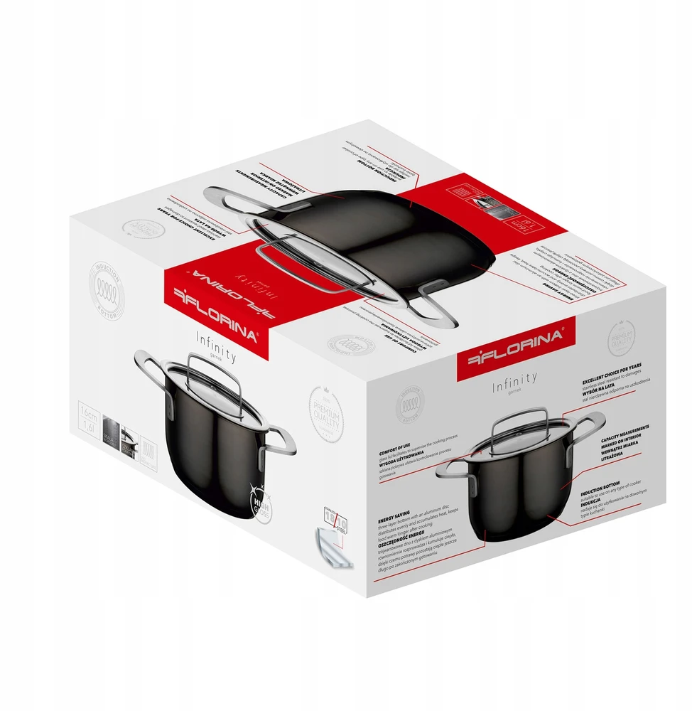 Florina Infinity nerūdijančio plieno puodas 16 cm 1,6L su dangteliu, dujų indukcija