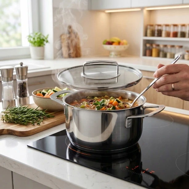 Florina Infinity nerūdijančio plieno puodas 16 cm 1,6L su dangteliu, dujų indukcija