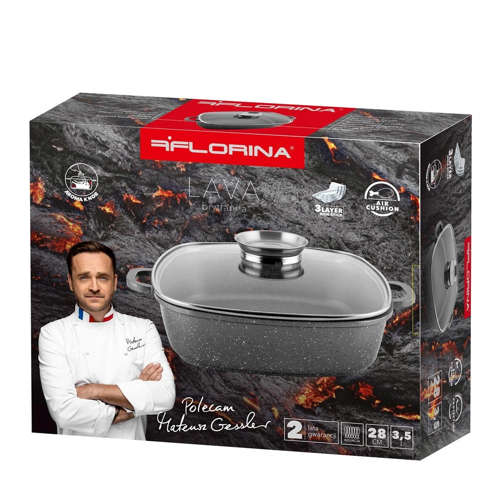 Florina Lava skrudinimo keptuvė 28x28cm 3,5L su Pilkos spalvos indukcinėmis dujomis