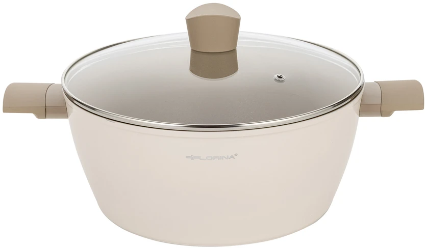 Florina Mokka 28 ir 26 cm puodų rinkinys su 28 cm smėlio spalvos indukcine keptuve