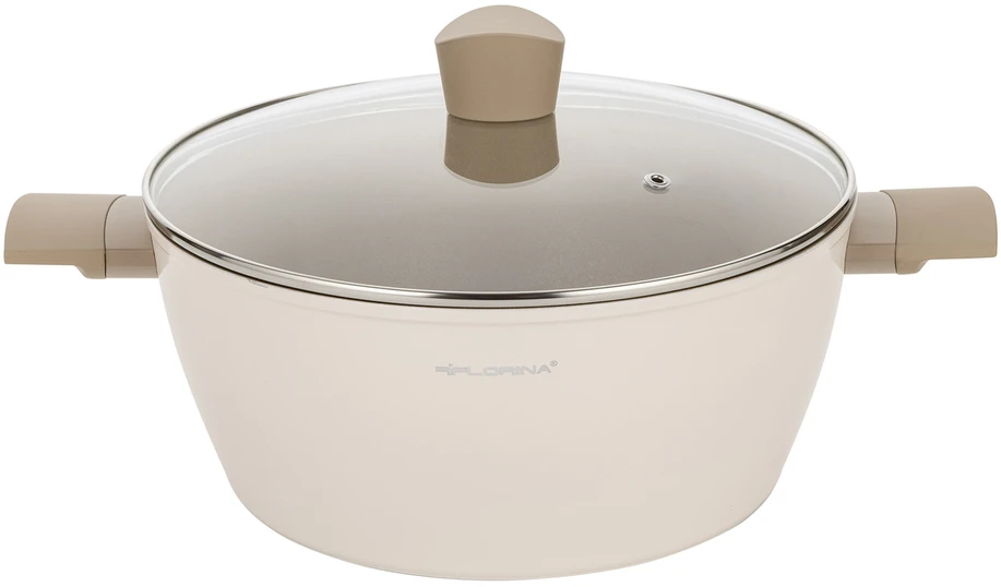 Florina Mokka 28 ir 26 cm puodų rinkinys su 28 cm smėlio spalvos indukcine keptuve