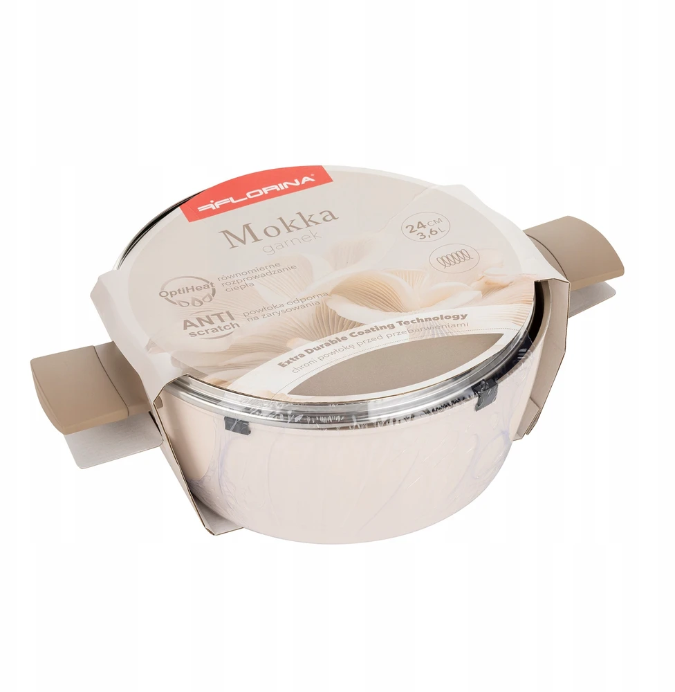 Florina Mokka puodas 24 cm 3,6L keraminės dangos smėlio spalvos indukcinės dujos
