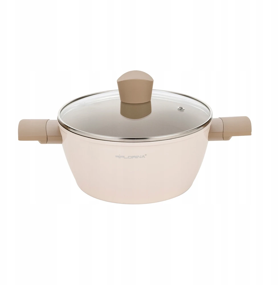 Florina Mokka puodas 24 cm 3,6L keraminės dangos smėlio spalvos indukcinės dujos