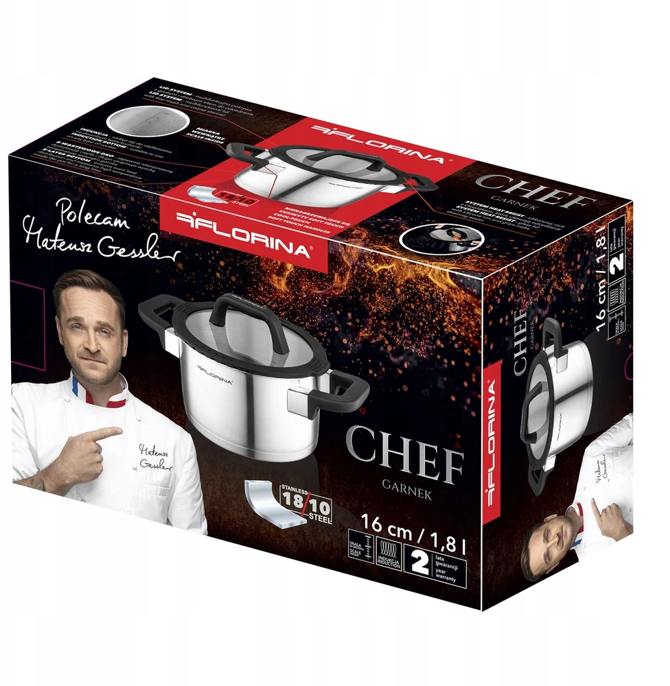 FLORINA Nerūdijančio plieno puodas 16cm 1,8L CHEF M.Gessler