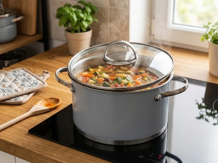 Florina Pepe puodas 18 cm 2,3L nerūdijančio plieno su dangteliu dujų indukcija
