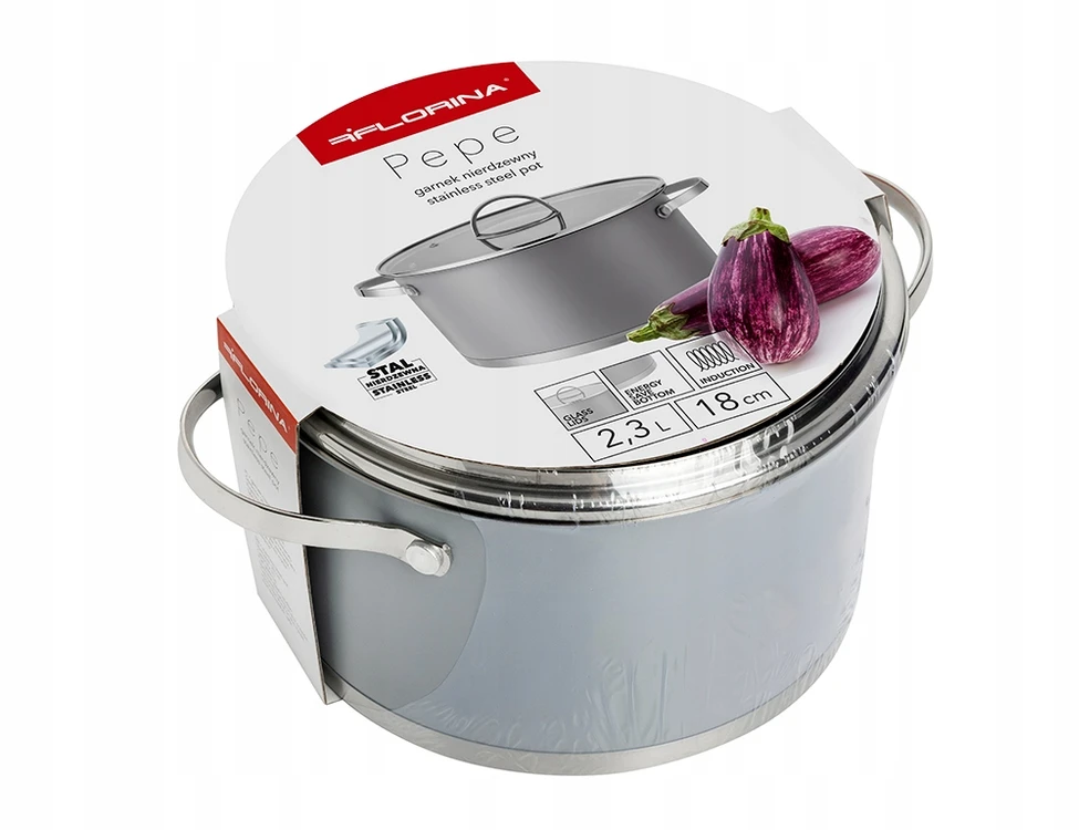 Florina Pepe puodas 18 cm 2,3L nerūdijančio plieno su dangteliu dujų indukcija