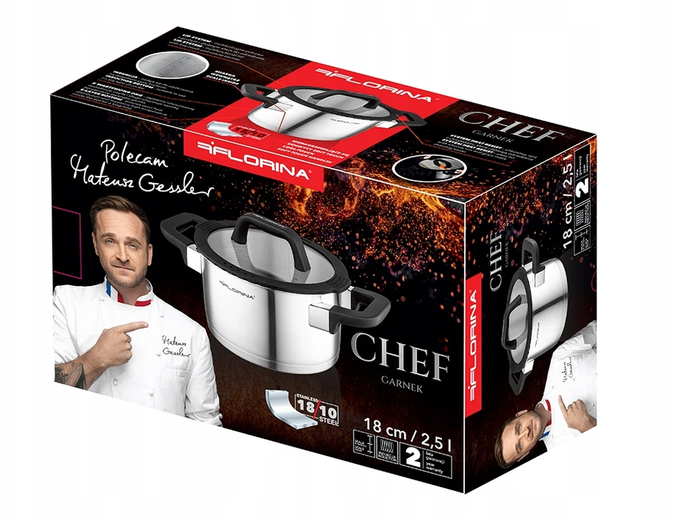 Florina puodas 18cm 2.5l Chef nerūdijančio plieno