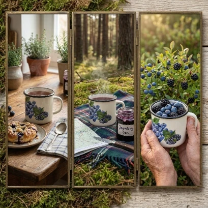 Florina Rinkinys Emalia Pleszew Borówka kubek 500 ml + rondel 1,3L na indukcję gaz
