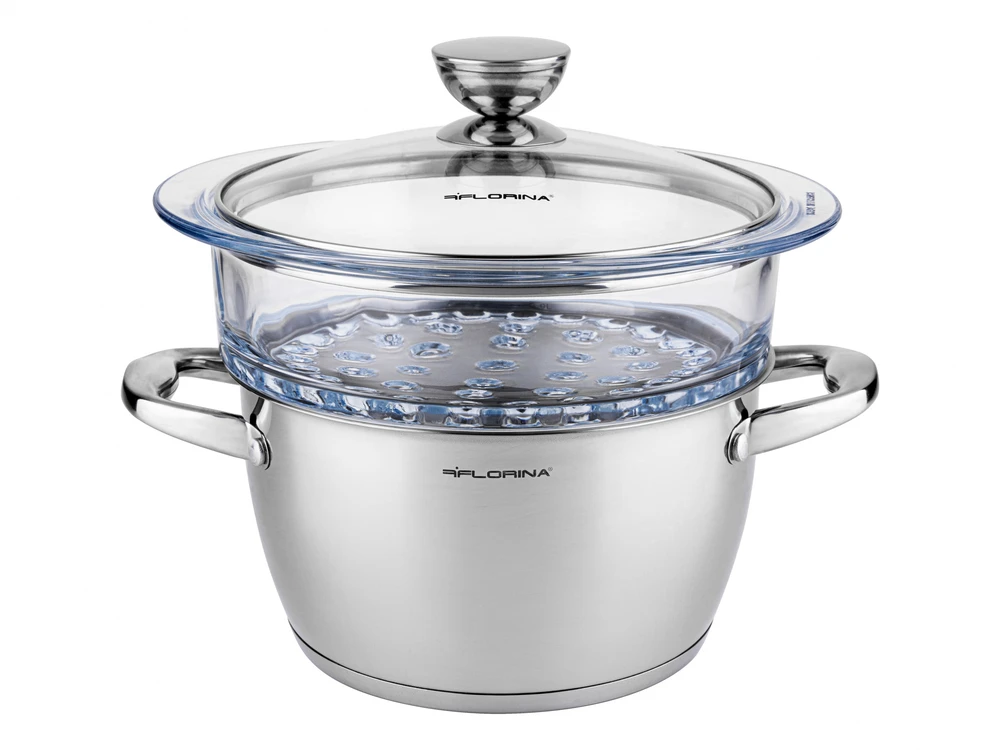 Florina GARINĖ PUODAS SATINA 20CM INOX 3 DALIS. (2,5 L PUODAS, 1,9 L STIKLAS TRANSPORTO PRIEMONĖ, dangtis) | Sourcing