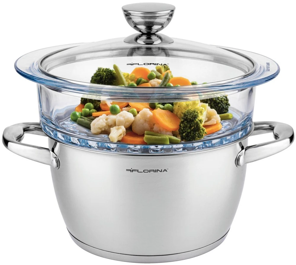 Florina GARINĖ PUODAS SATINA 20CM INOX 3 DALIS. (2,5 L PUODAS, 1,9 L STIKLAS TRANSPORTO PRIEMONĖ, dangtis) | Sourcing
