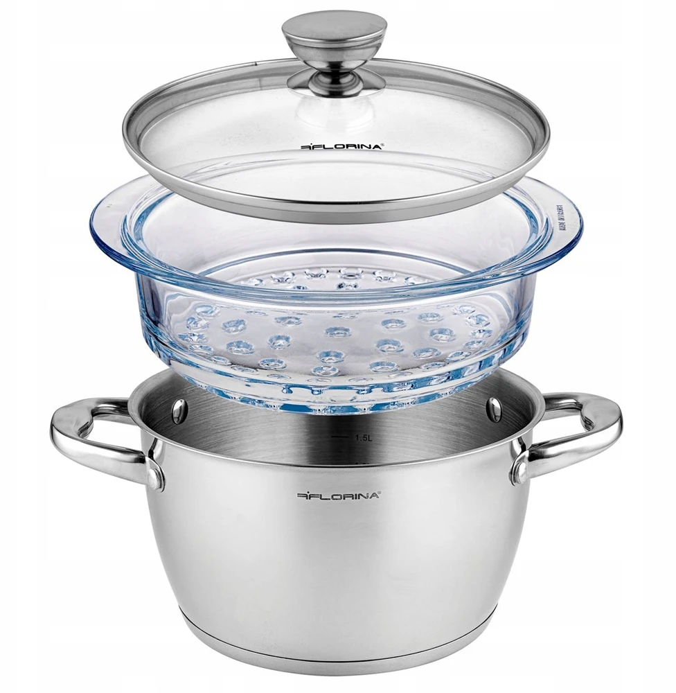 Florina GARINĖ PUODAS SATINA 20CM INOX 3 DALIS. (2,5 L PUODAS, 1,9 L STIKLAS TRANSPORTO PRIEMONĖ, dangtis) | Sourcing