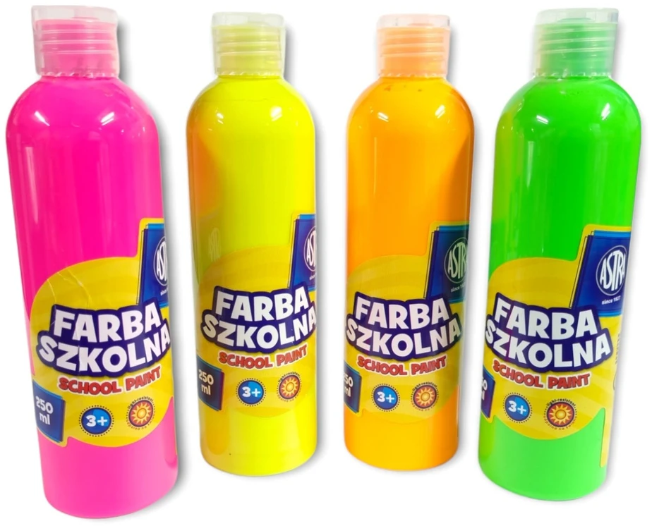 Fluorescenciniai dažai Astra, 4 spalvos, 250 ml rinkinys