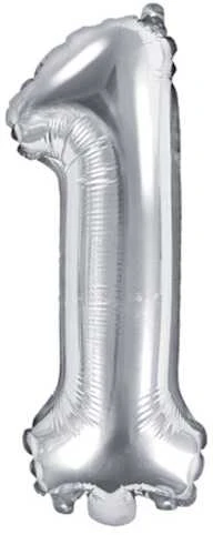 Party Deco Balionas folinis skaičius 1 sidabrinis 35cm