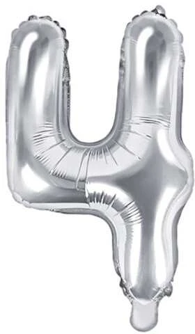 Party Deco Balionas folinis skaičius 4 sidabrinis 35cm