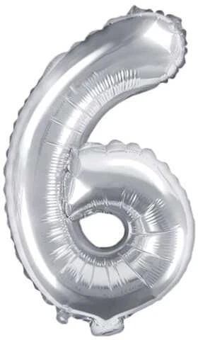 Party Deco Balionas folinis skaičius 6 sidabrinis 35cm