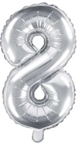 Party Deco Balionas folinis skaičius 8 sidabrinis 35cm