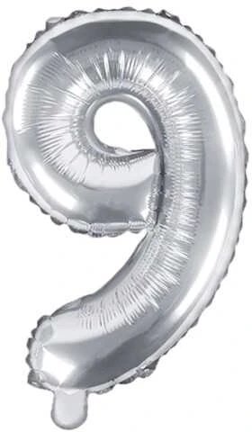 Party Deco Balionas folinis skaičius 9 sidabrinis 35cm