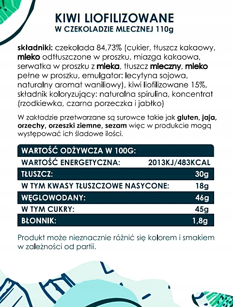 FORMELO ŠALČIAME DŽIOVINTAS KIVI PIENINIO ŠOKOLADO 110G INDEKE
