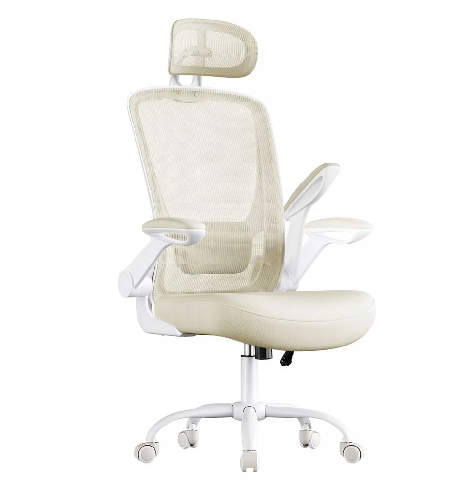 Fotel Biurowy Songmics Ergonomiczny Siatkowy Zagłówek Beż Cappuccino