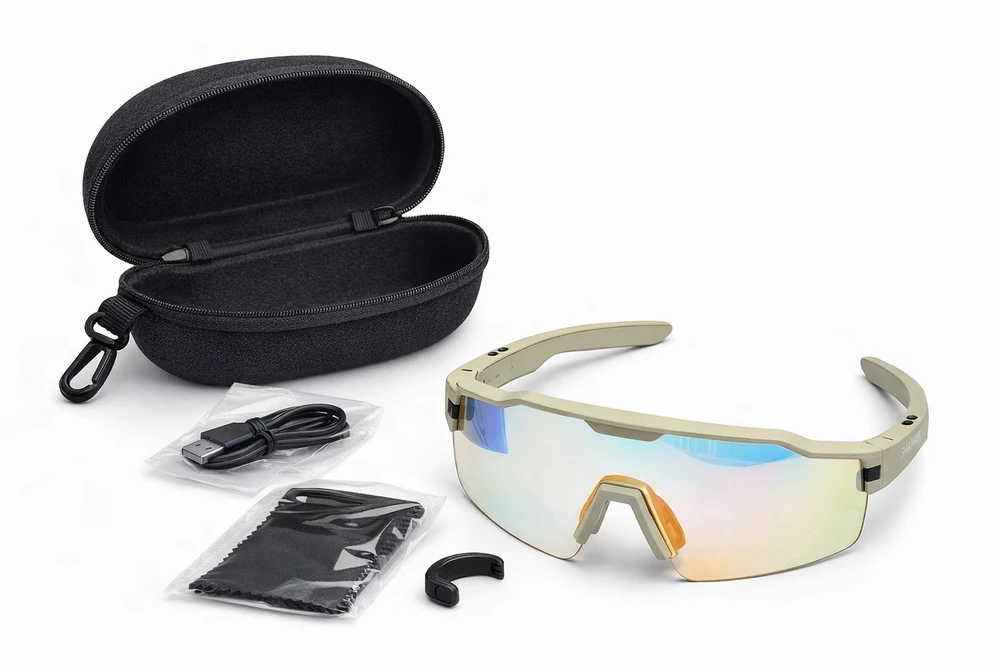 Fotochrominiai sportiniai akiniai įmontuoti Bluetooth kaulo ausinės Shanren