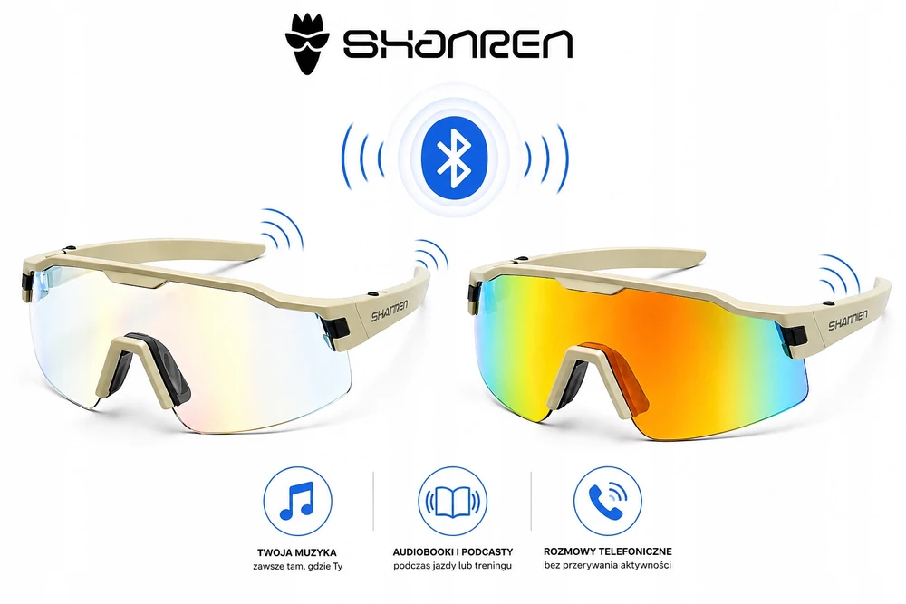 Fotochrominiai sportiniai akiniai įmontuoti Bluetooth kaulo ausinės Shanren